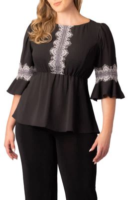 KIYONNA Women's Plus Size Chateau Lace Trim Top, Black, 5X