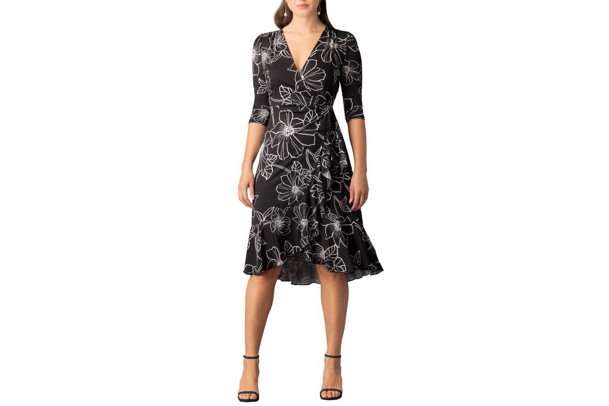 Womens Flirty Flounce Midi Wrap Dress