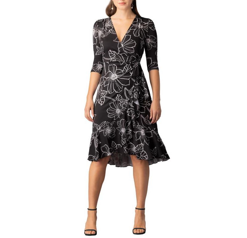 Womens Flirty Flounce Midi Wrap Dress