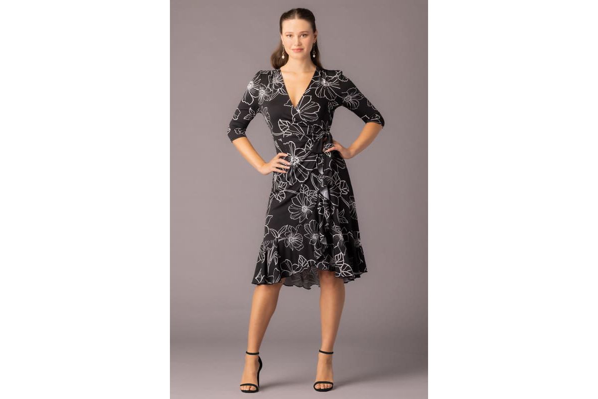 Womens Flirty Flounce Midi Wrap Dress