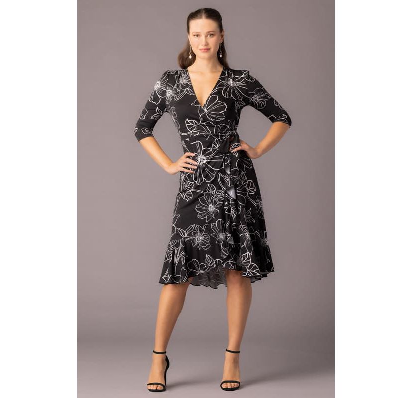 Womens Flirty Flounce Midi Wrap Dress