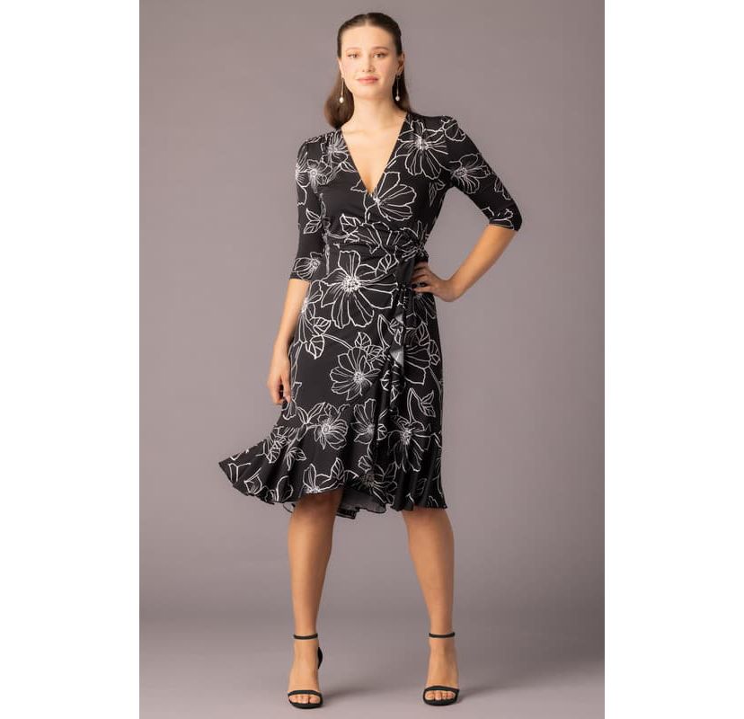Womens Flirty Flounce Midi Wrap Dress