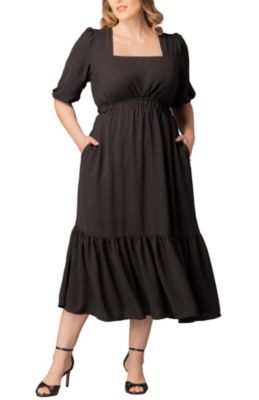 KIYONNA Women's Plus Size Bailey Square Neck Maxi Dress, Black, 2X