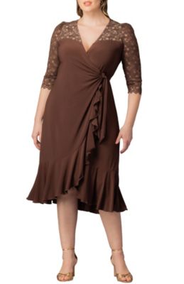 KIYONNA Women's Plus Size Lavish Lace Wrap Dress, 5X
