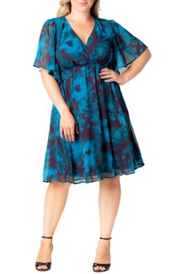 KIYONNA Women's Plus Size Florence Flutter Sleeve Dress, Teal, 5X