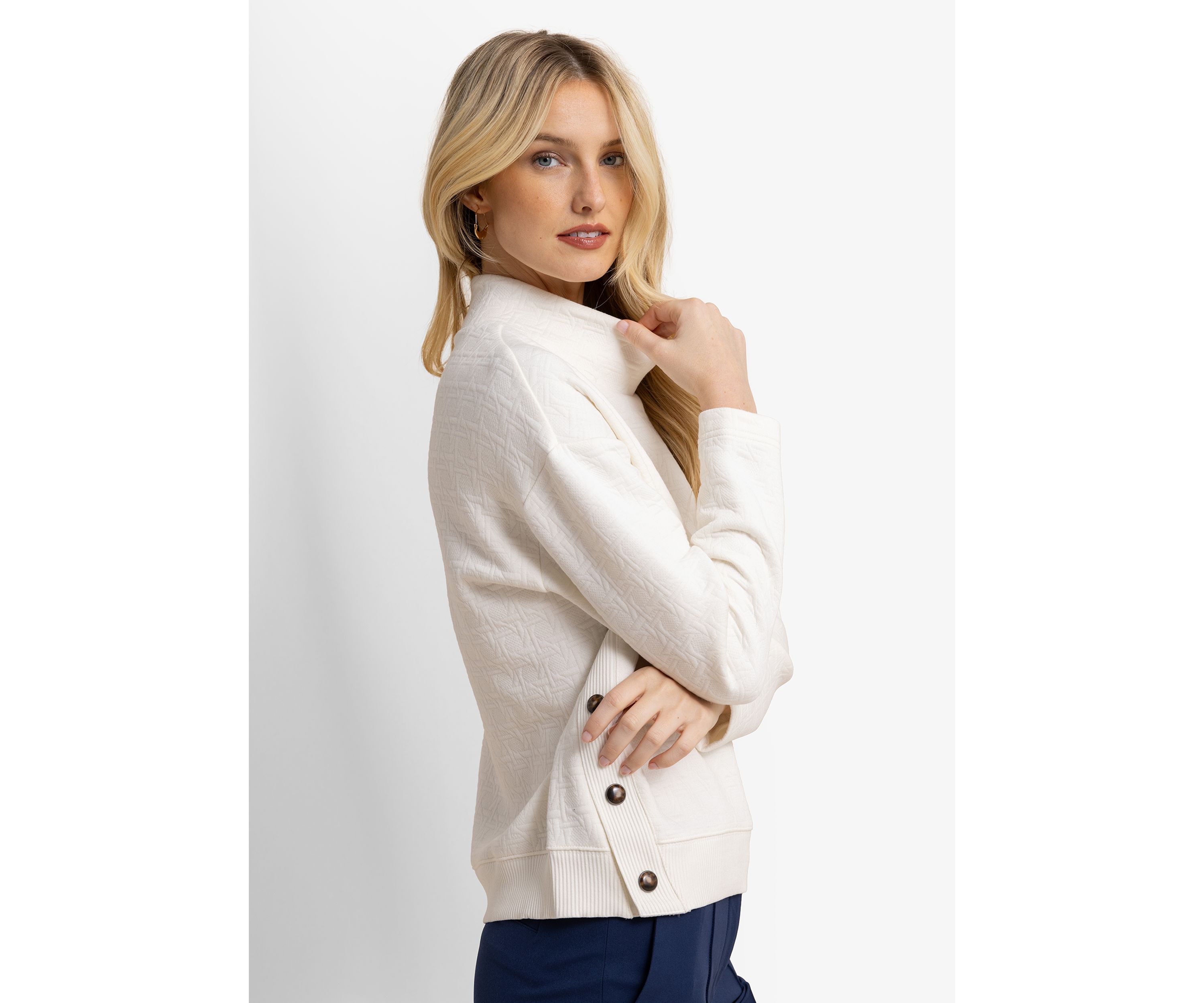 Womens Cordelia Mock Neck Quilted Pullover