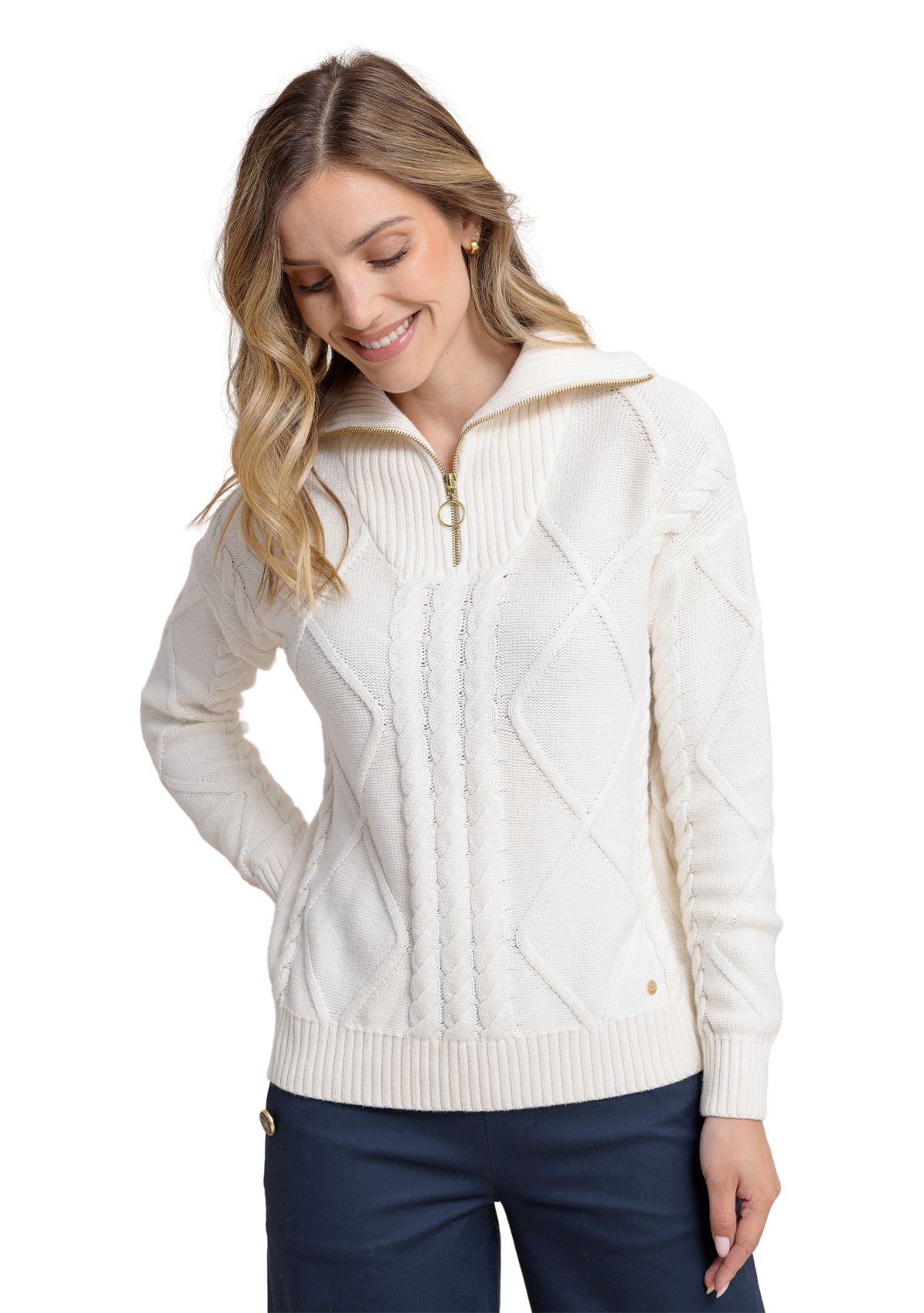 Womens Marta Cable Knit 1/4 Zip Sweater