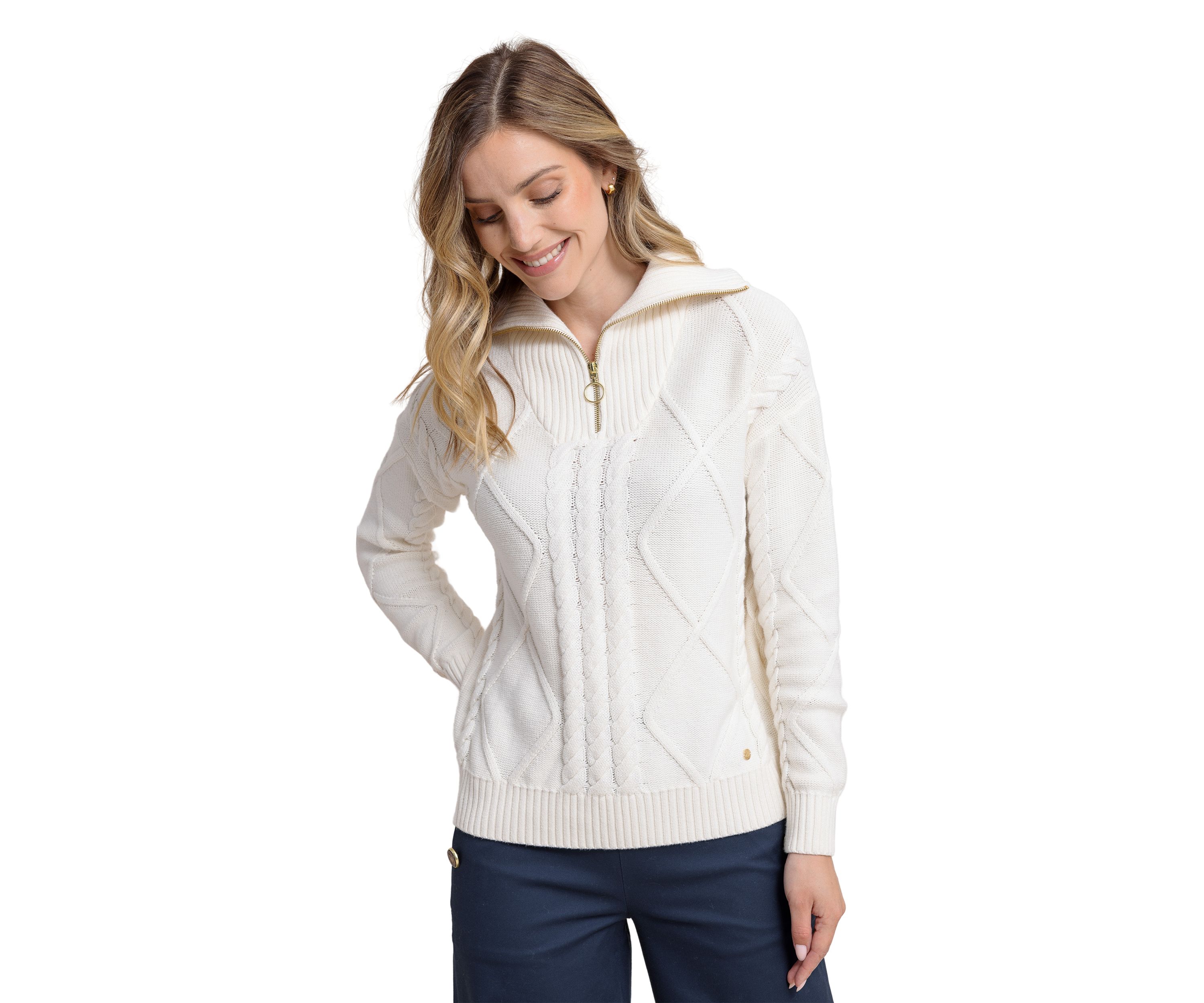 Womens Marta Cable Knit 1/4 Zip Sweater