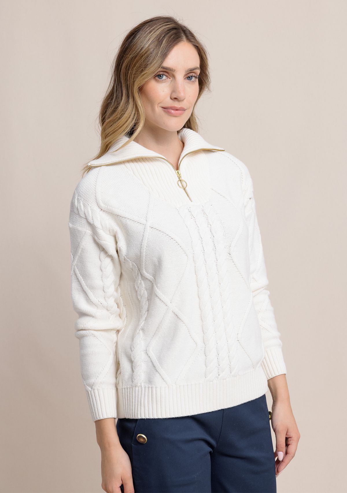 Womens Marta Cable Knit 1/4 Zip Sweater