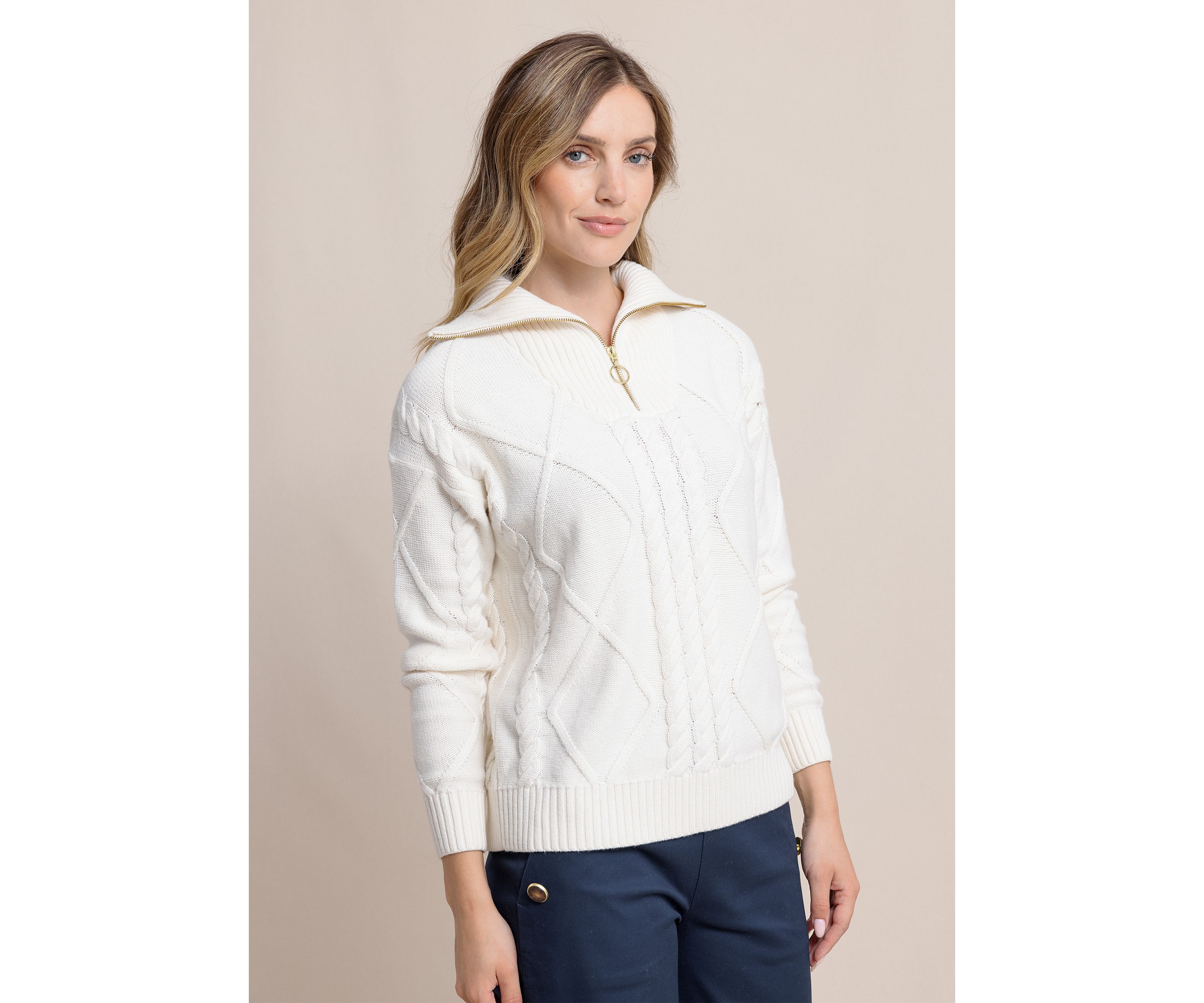 Womens Marta Cable Knit 1/4 Zip Sweater
