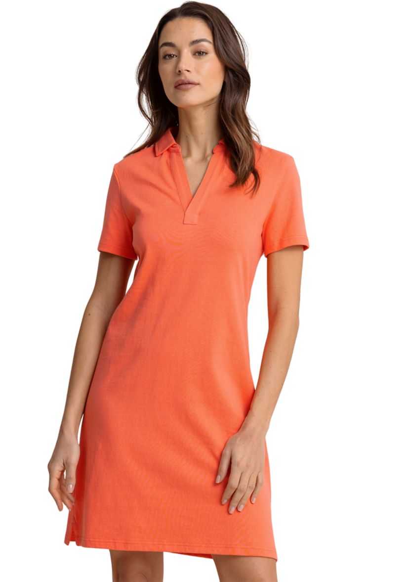 Womens Short Sleeve Demi Solid Polo Dress