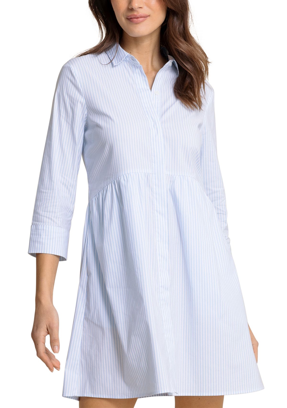 Womens 3/4 Sleeve Striped Collared Dress
