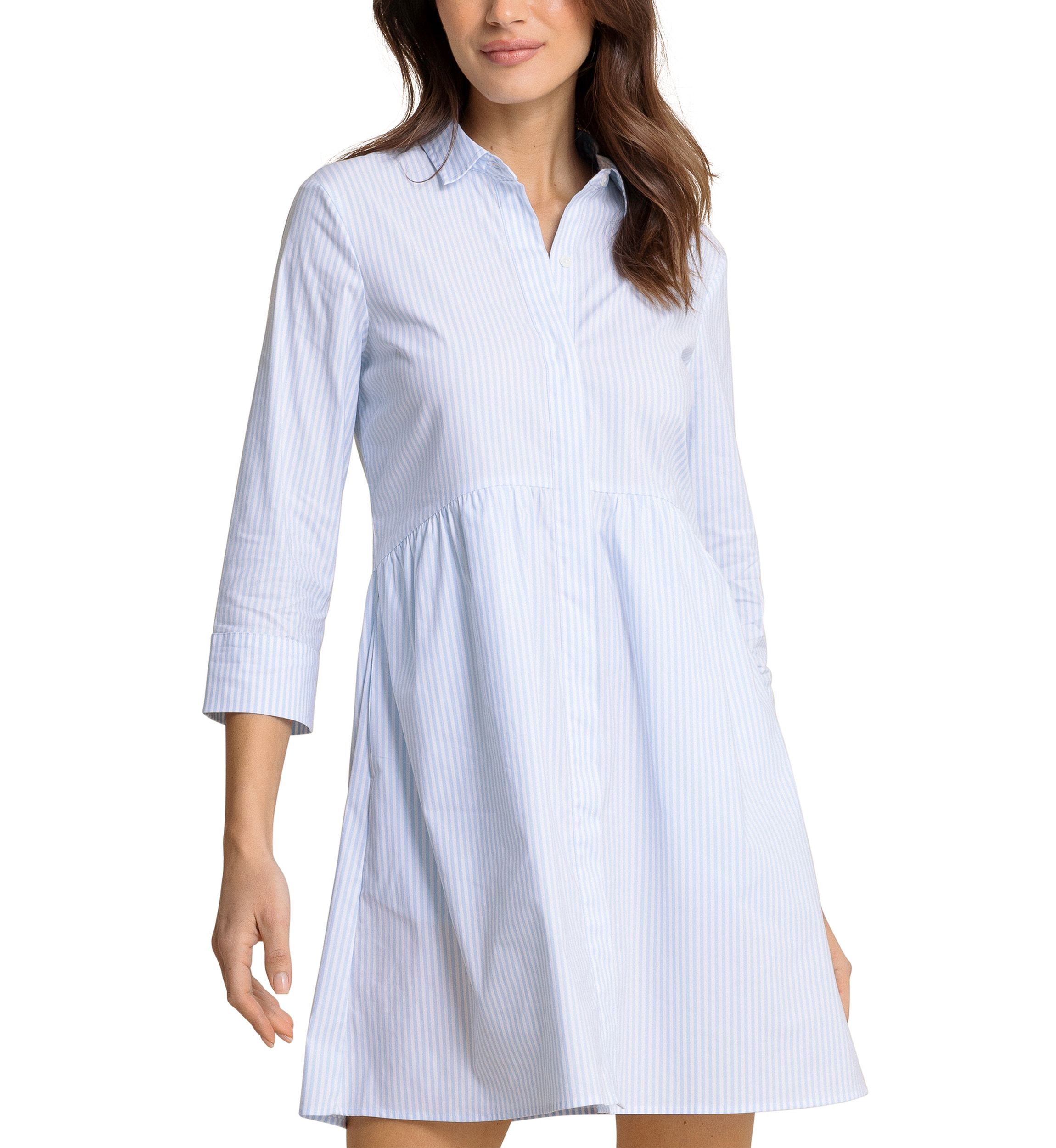 Womens 3/4 Sleeve Striped Collared Dress