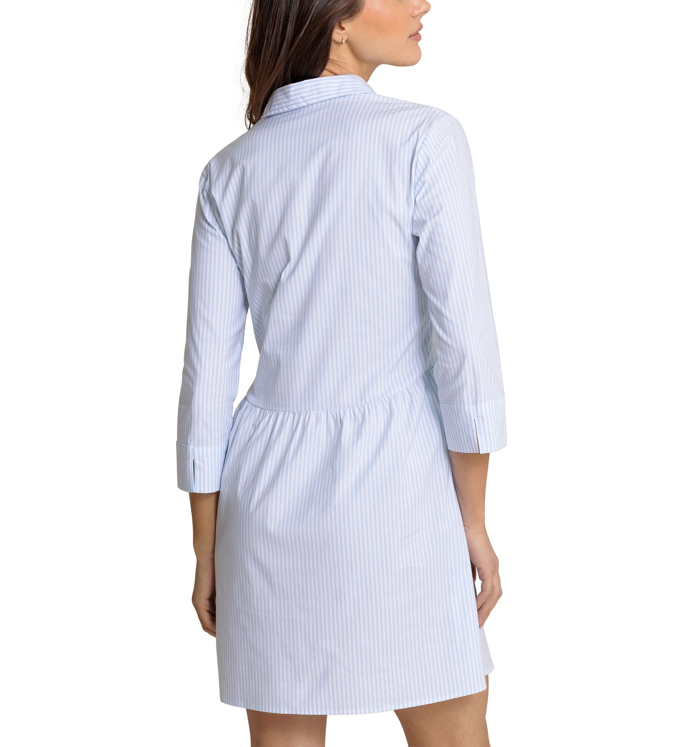 Womens 3/4 Sleeve Striped Collared Dress