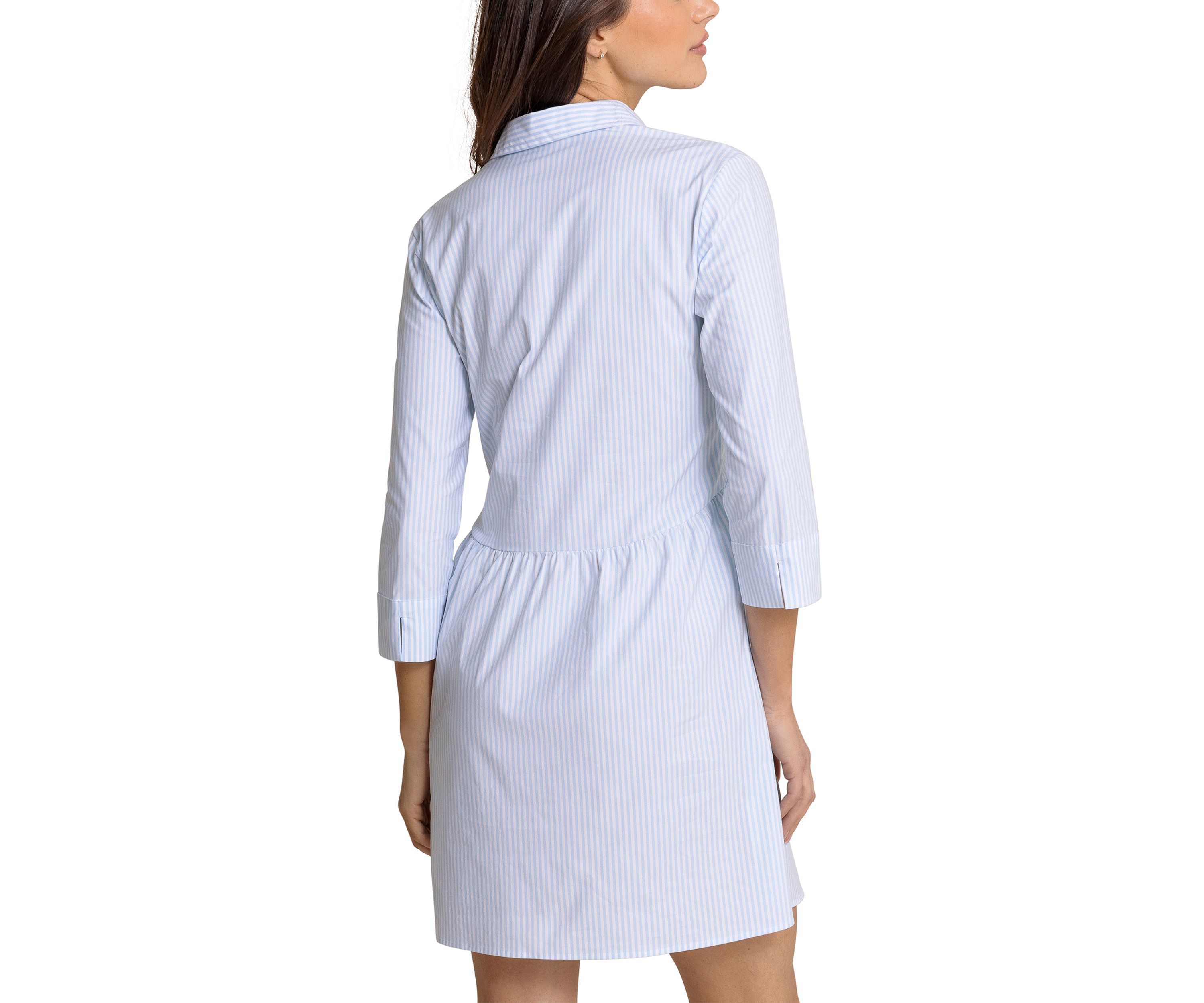 Womens 3/4 Sleeve Striped Collared Dress