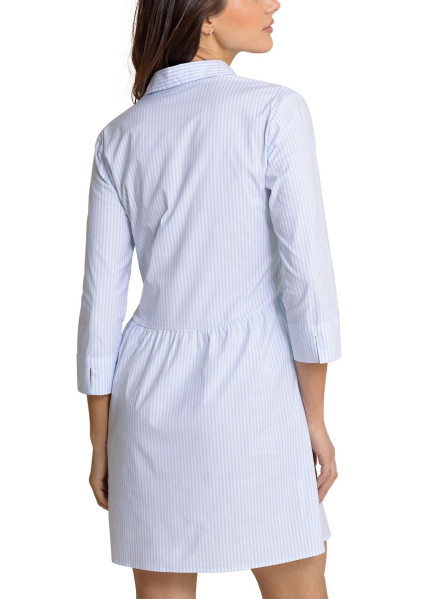 Womens 3/4 Sleeve Striped Collared Dress