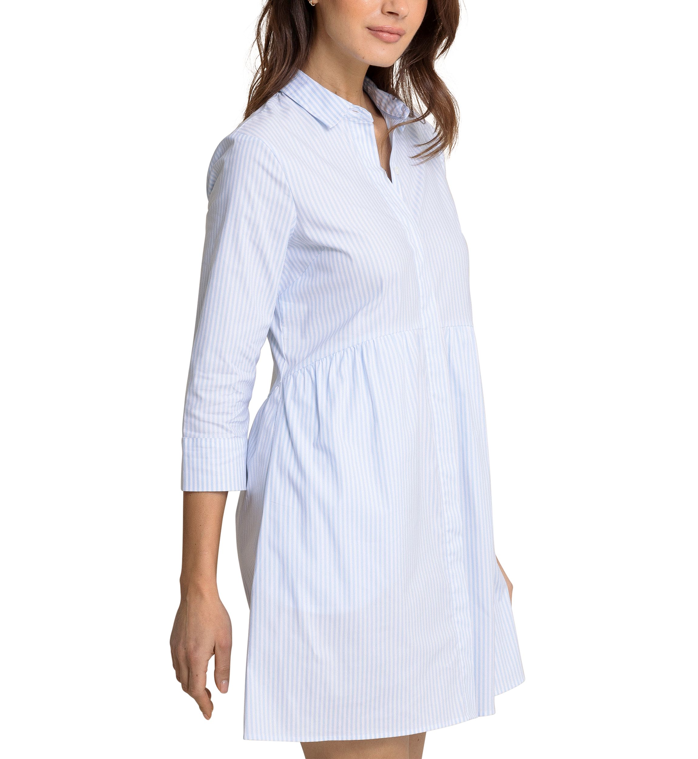 Womens 3/4 Sleeve Striped Collared Dress