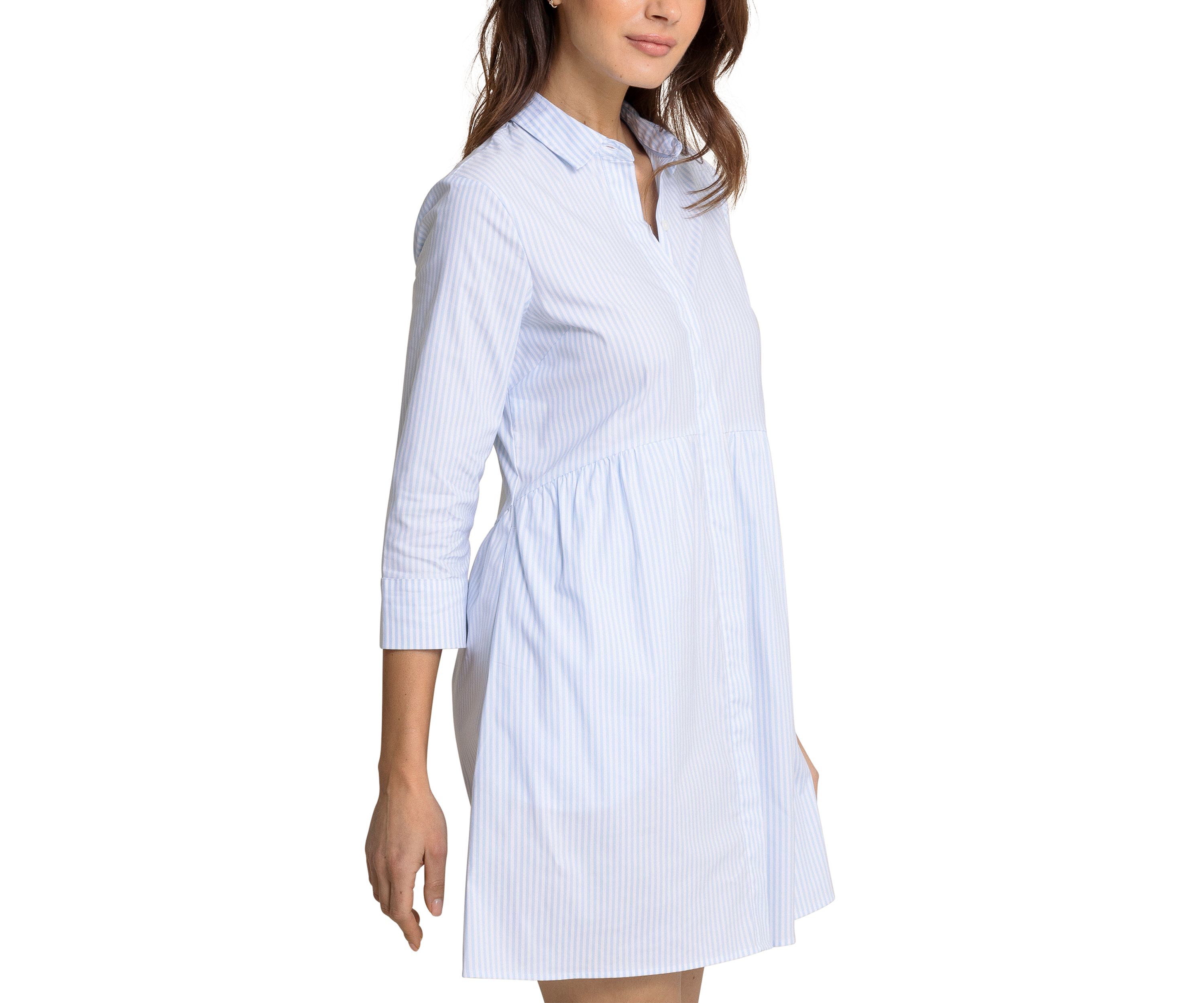 Womens 3/4 Sleeve Striped Collared Dress
