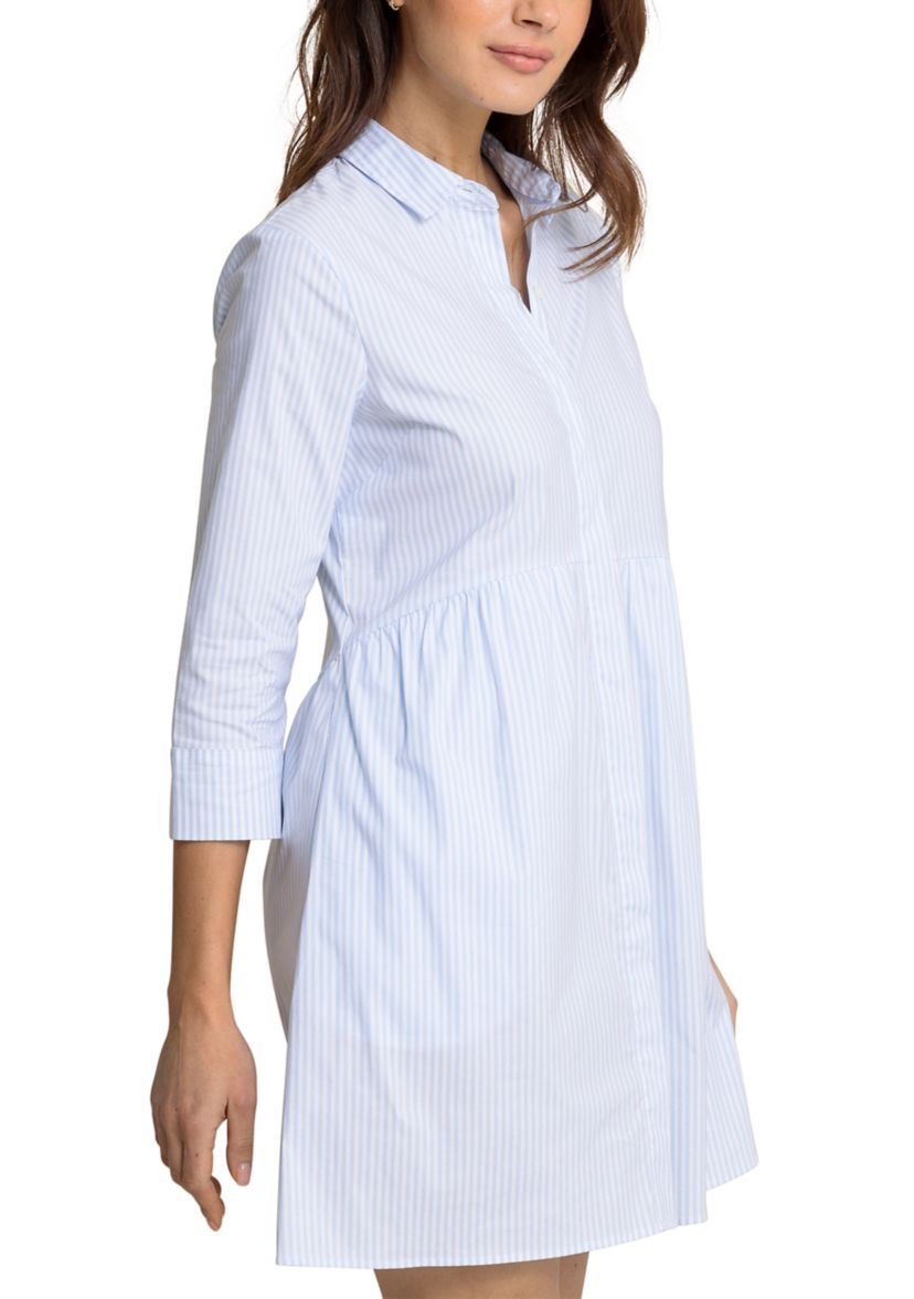 Womens 3/4 Sleeve Striped Collared Dress