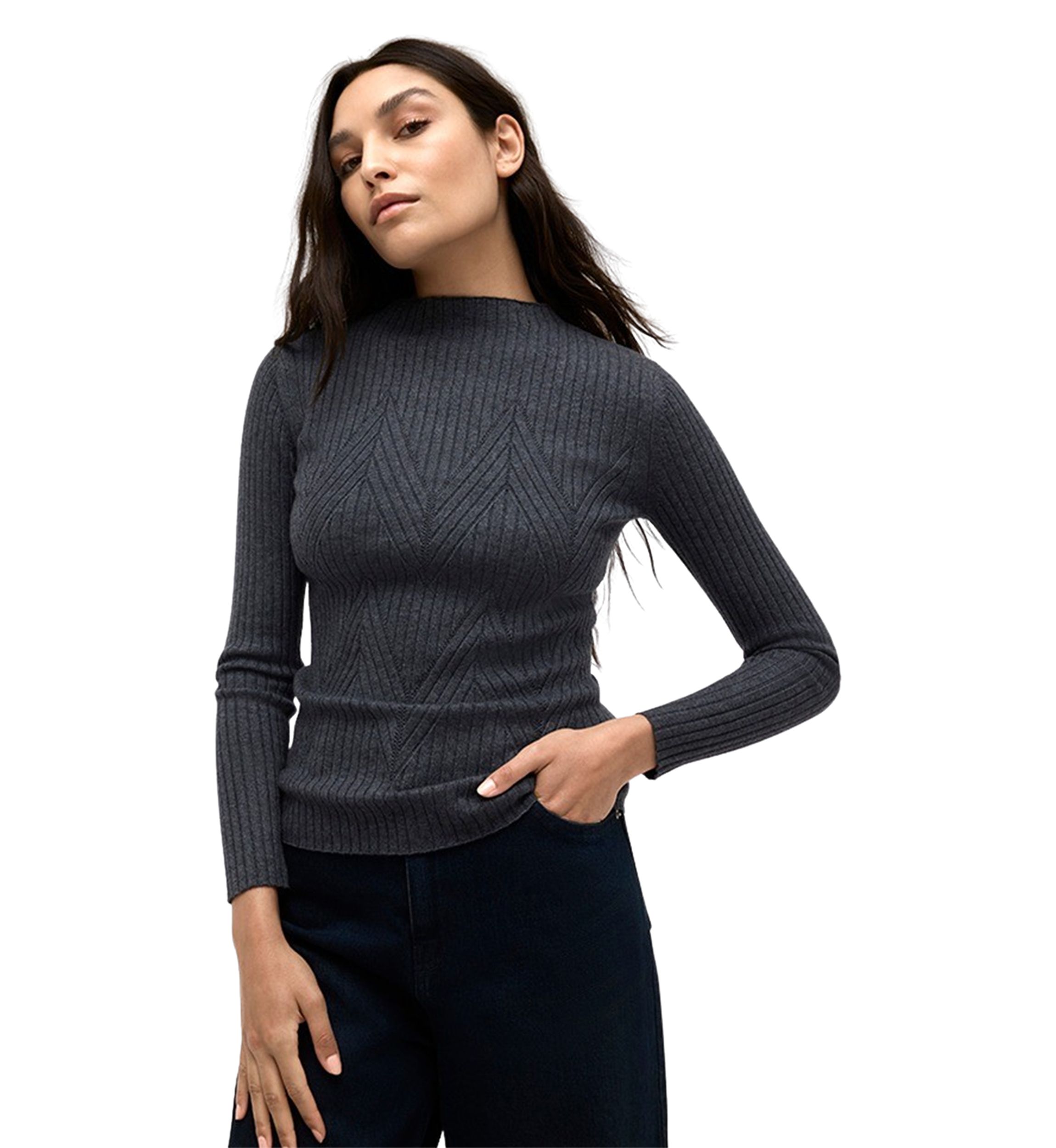 Womens Chevron Stitched Ribbed Knit Sweater