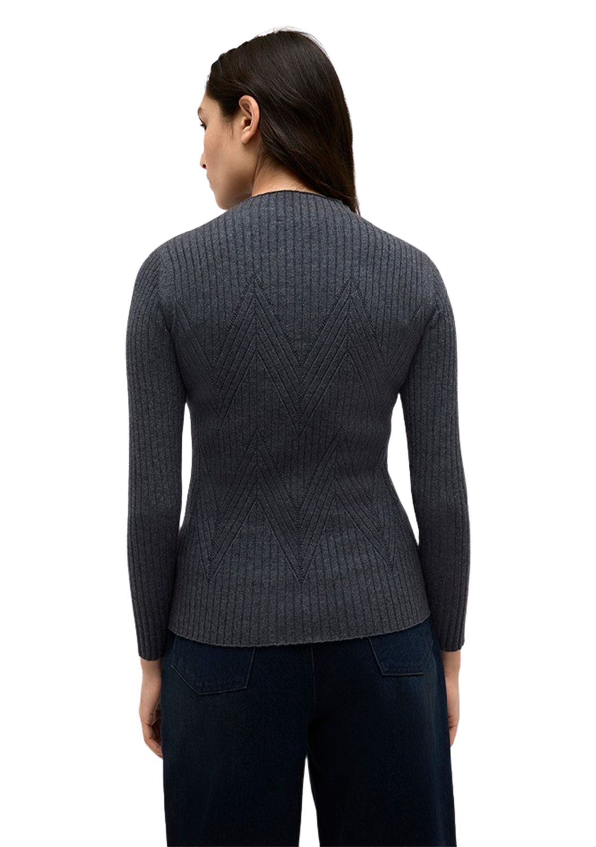 Womens Chevron Stitched Ribbed Knit Sweater