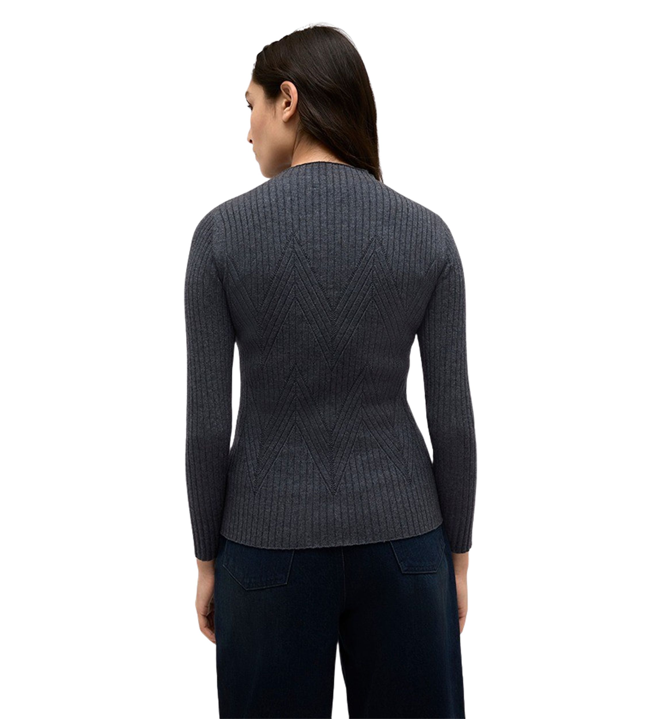 Womens Chevron Stitched Ribbed Knit Sweater