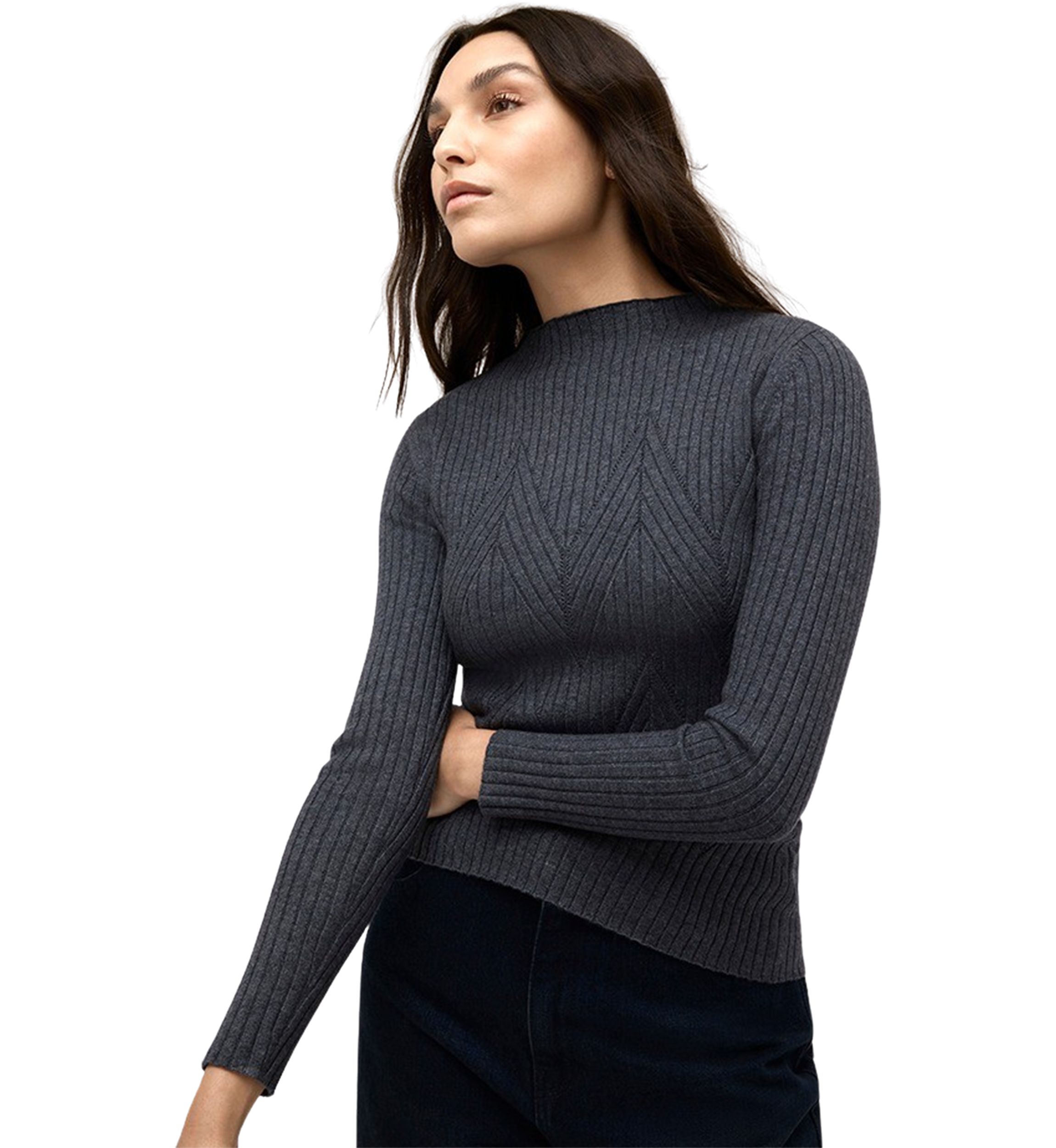 Womens Chevron Stitched Ribbed Knit Sweater