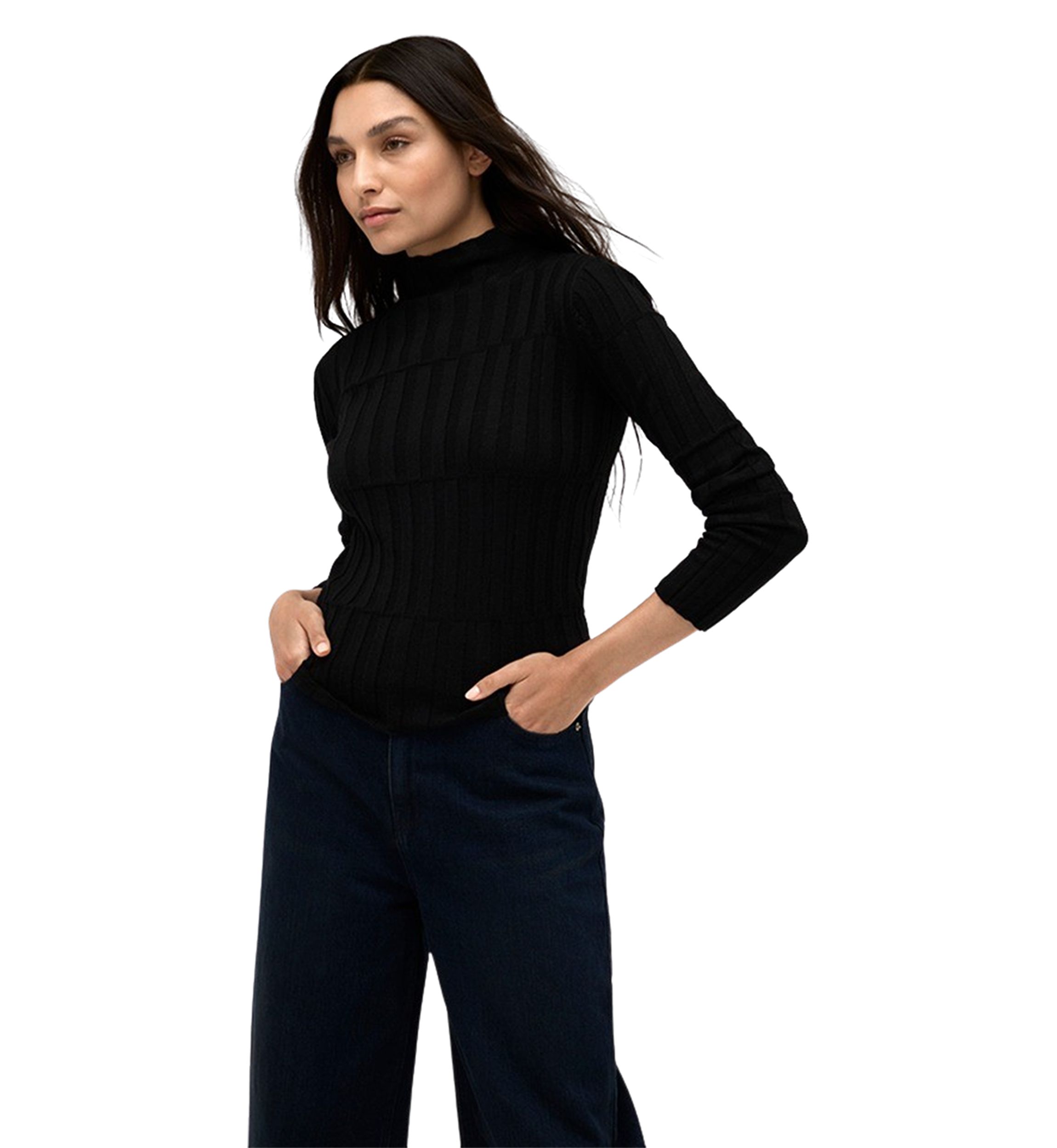 Womens Ribbed Mock Neck Sweater