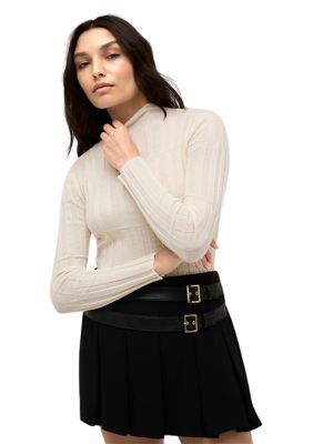 Kenneth Cole Women's Ribbed Mock Neck Sweater, White, XL