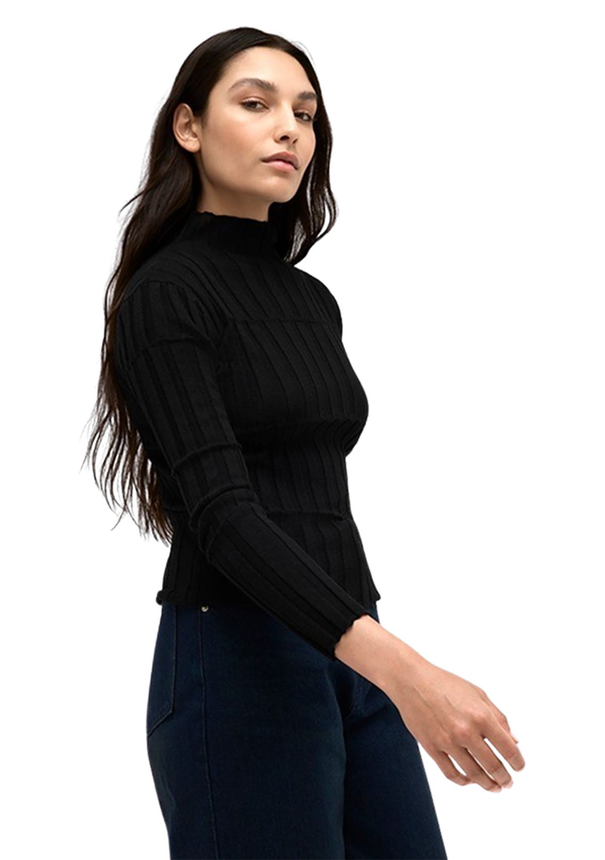 Womens Ribbed Mock Neck Sweater