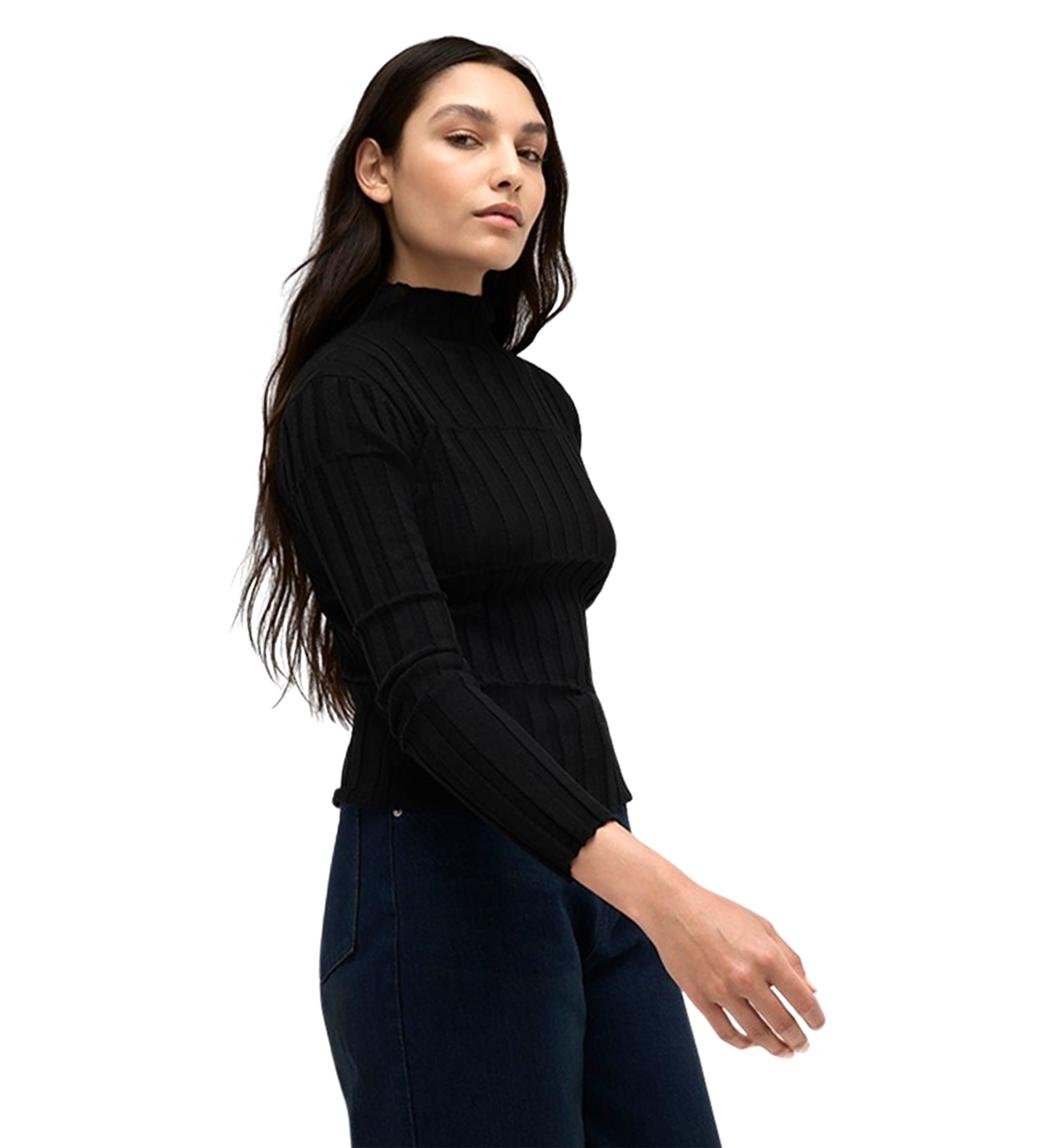 Womens Ribbed Mock Neck Sweater