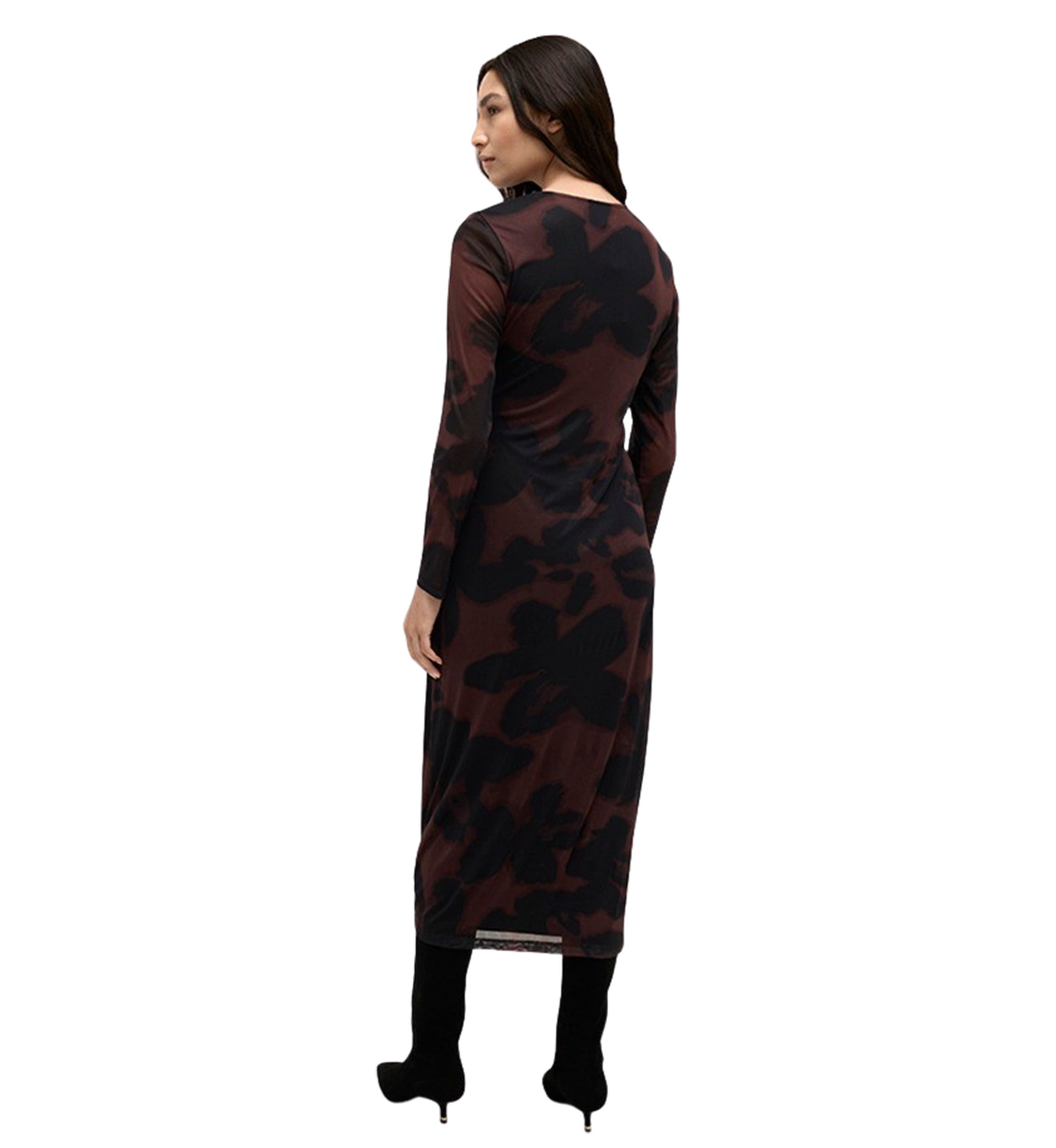 Womens Smudge Printed Mesh Midi Dress