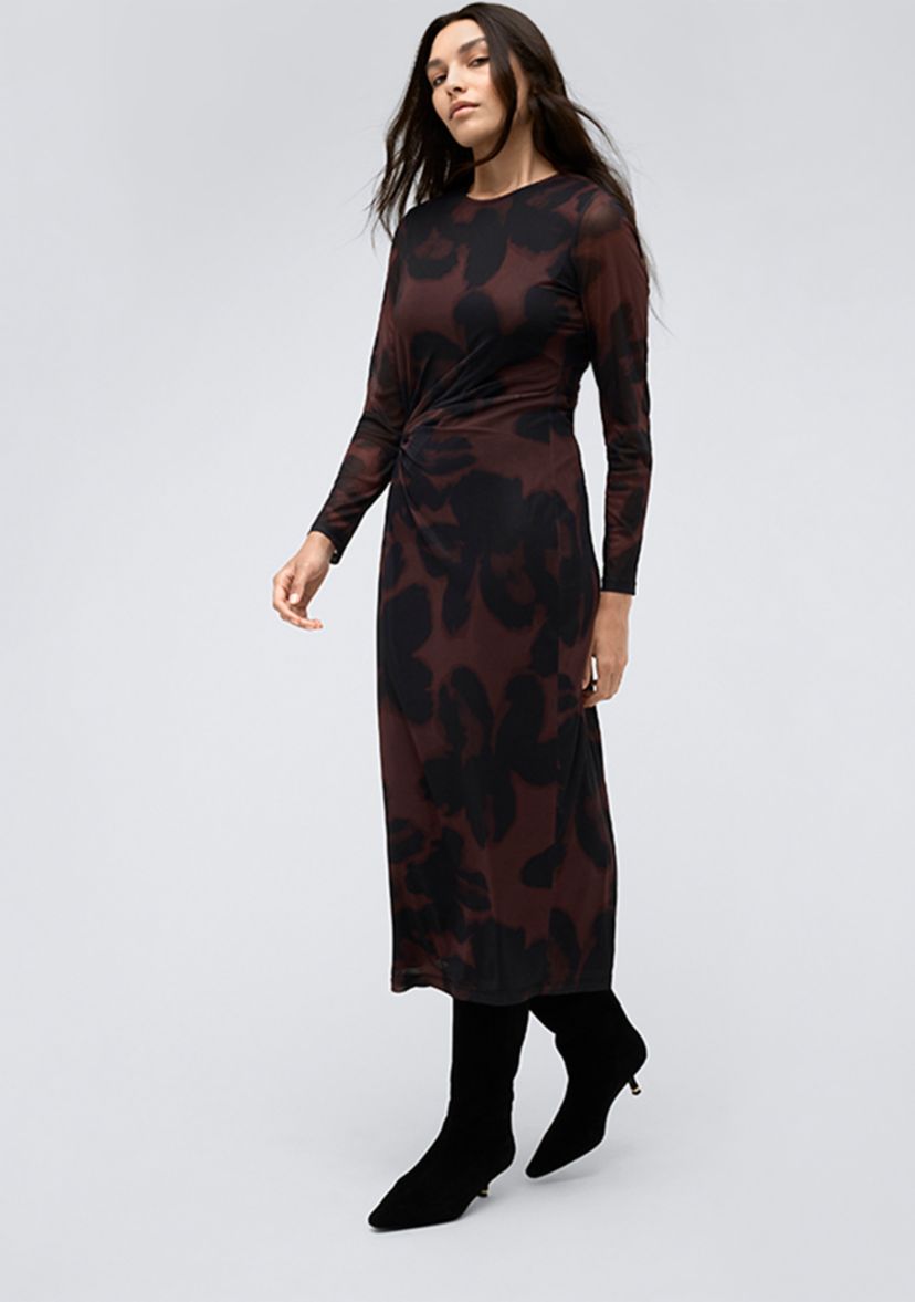 Womens Smudge Printed Mesh Midi Dress