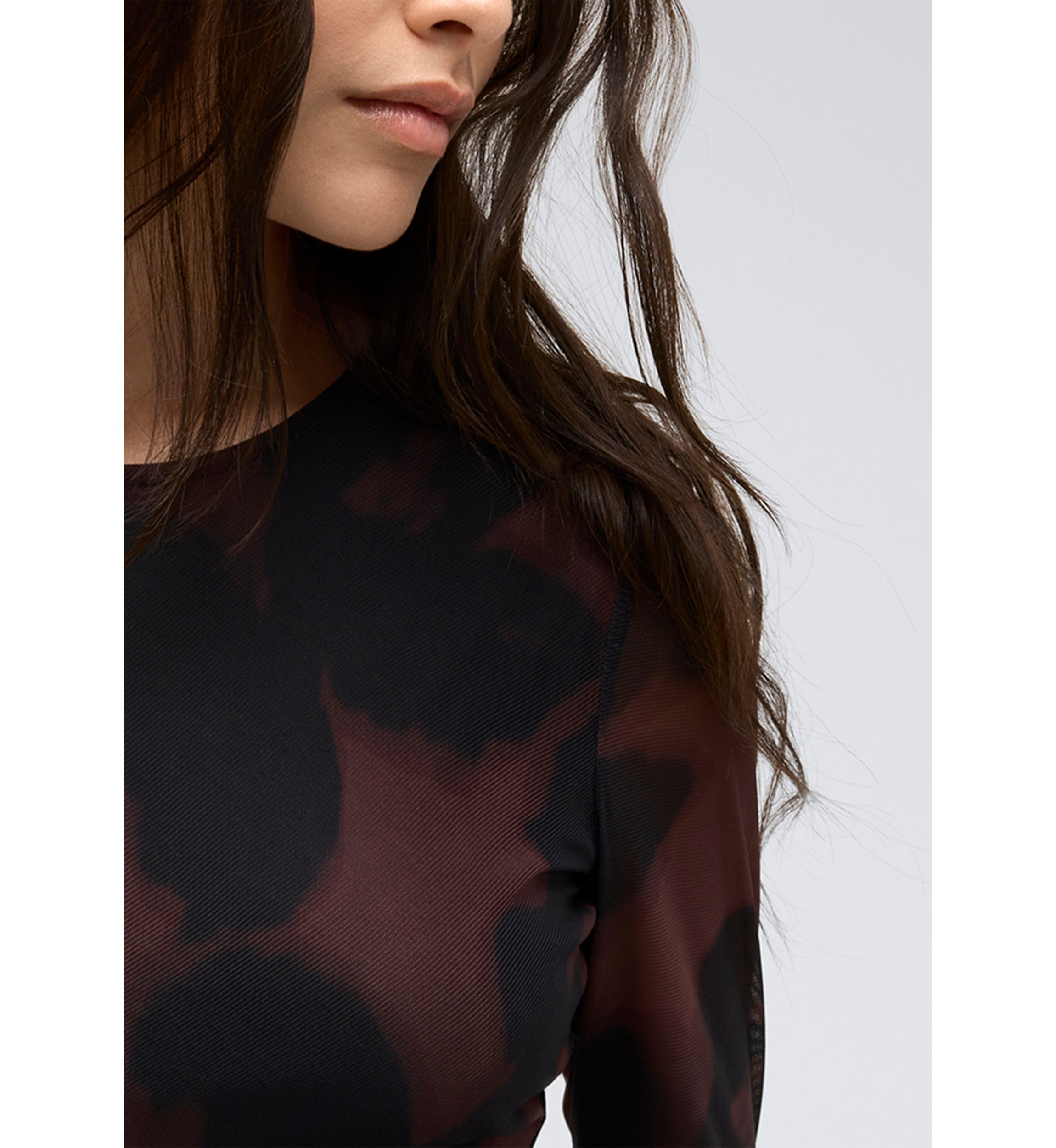Womens Smudge Printed Mesh Midi Dress