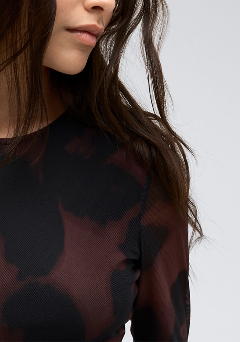 Womens Smudge Printed Mesh Midi Dress