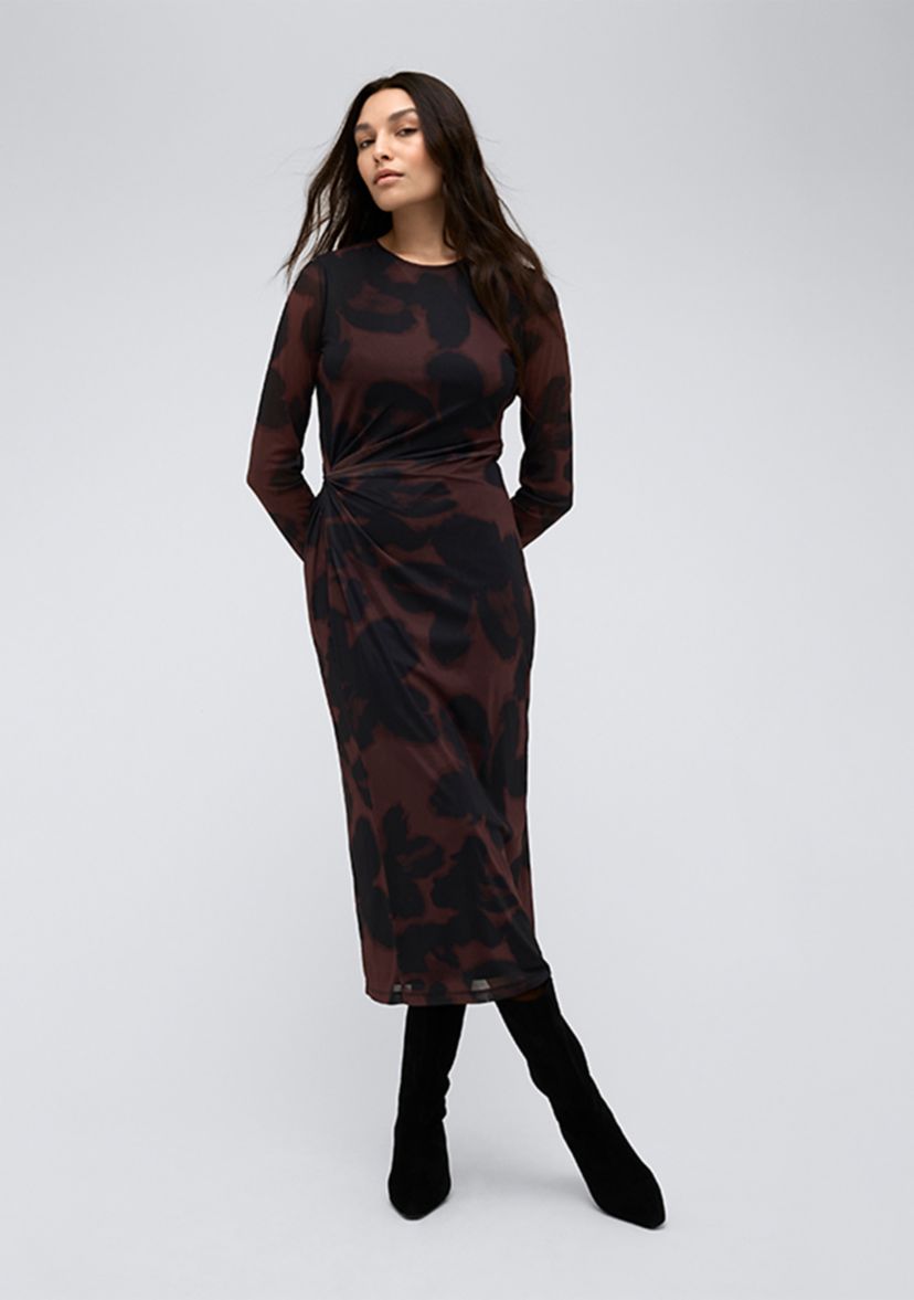Womens Smudge Printed Mesh Midi Dress