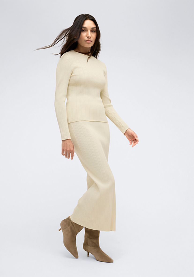 Womens Ribbed Knit Midi Skirt