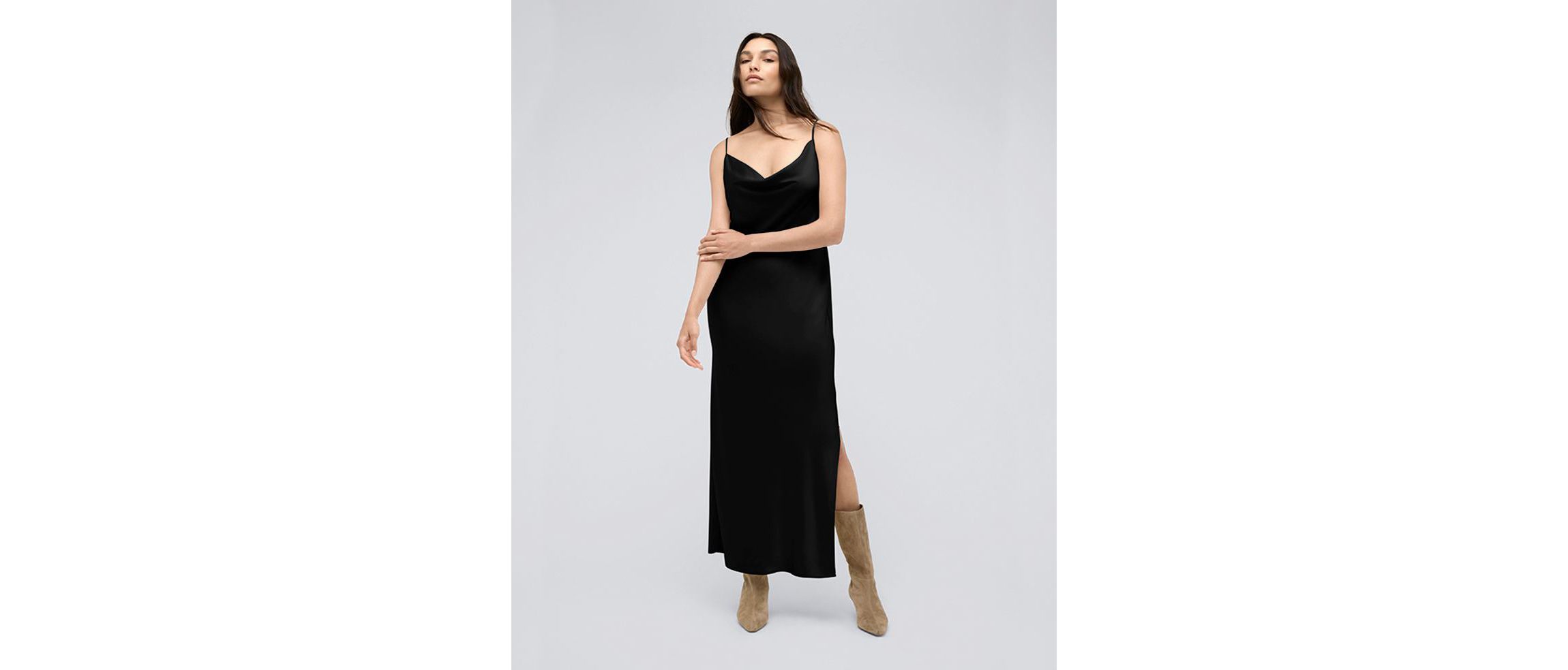 Womens Satin Cowl Neck Maxi Slip Dress