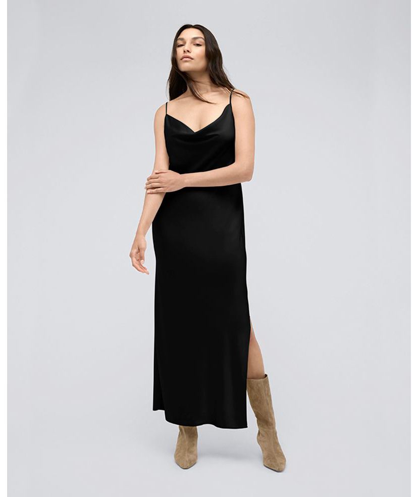 Womens Satin Cowl Neck Maxi Slip Dress