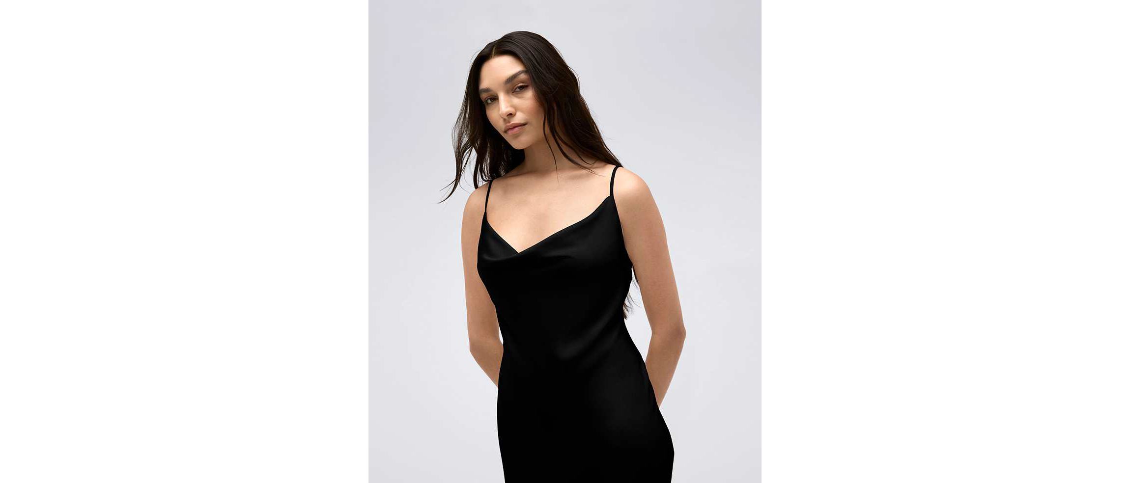 Womens Satin Cowl Neck Maxi Slip Dress