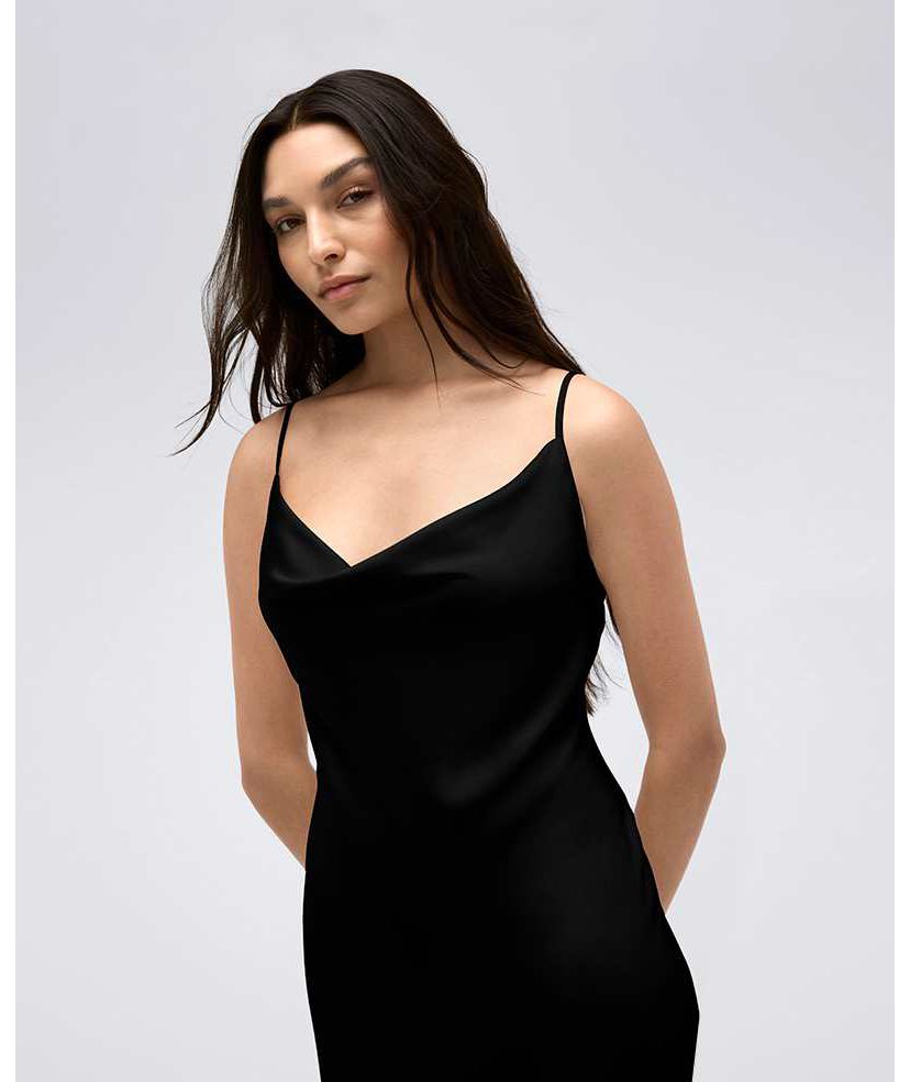 Womens Satin Cowl Neck Maxi Slip Dress