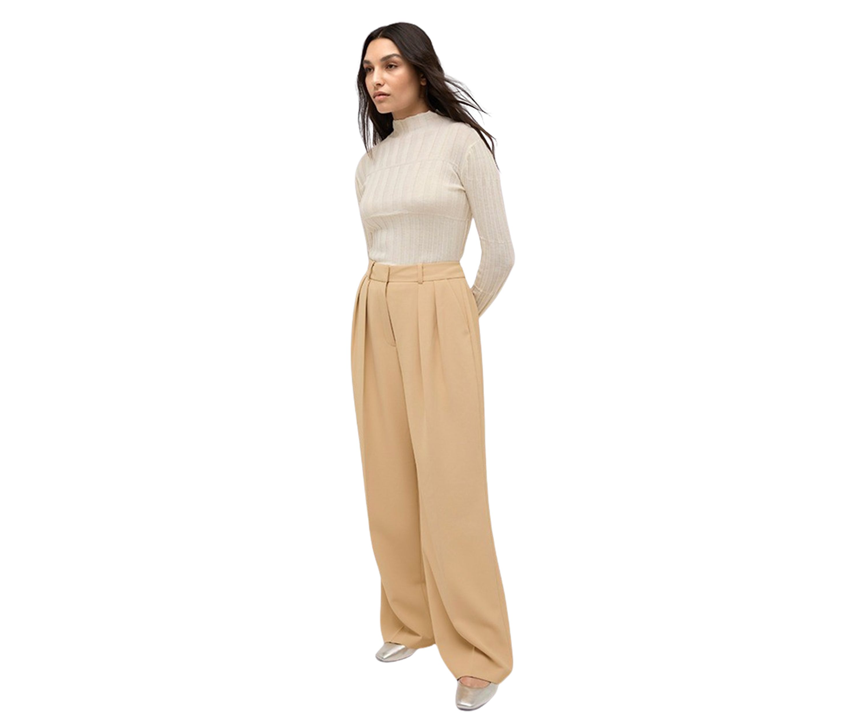 Womens Wide Leg Pleated Pants