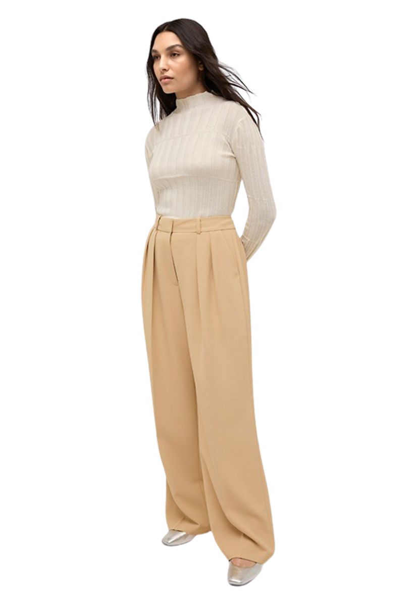 Womens Wide Leg Pleated Pants