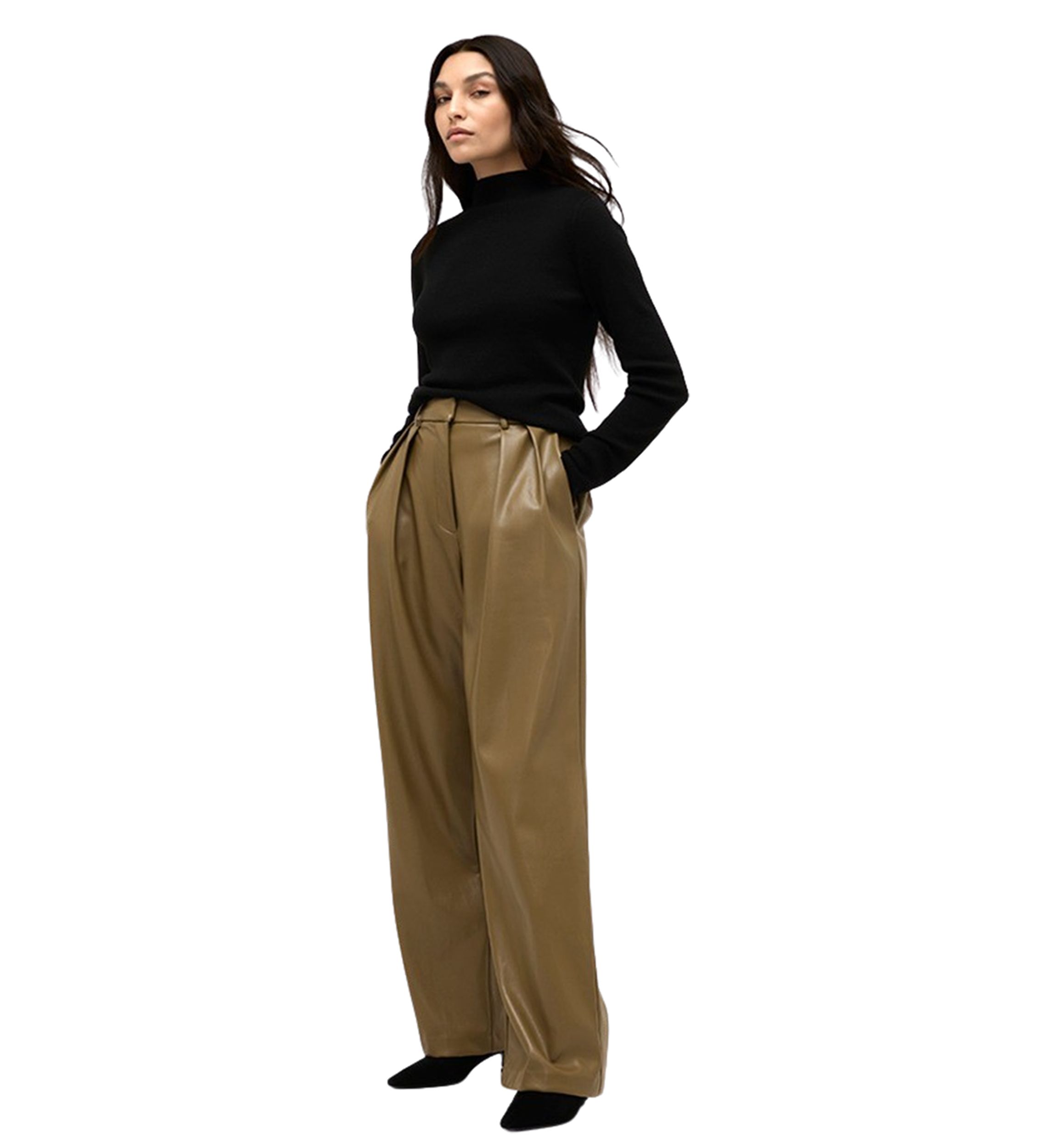 Womens Wide Leg Pleated Pants