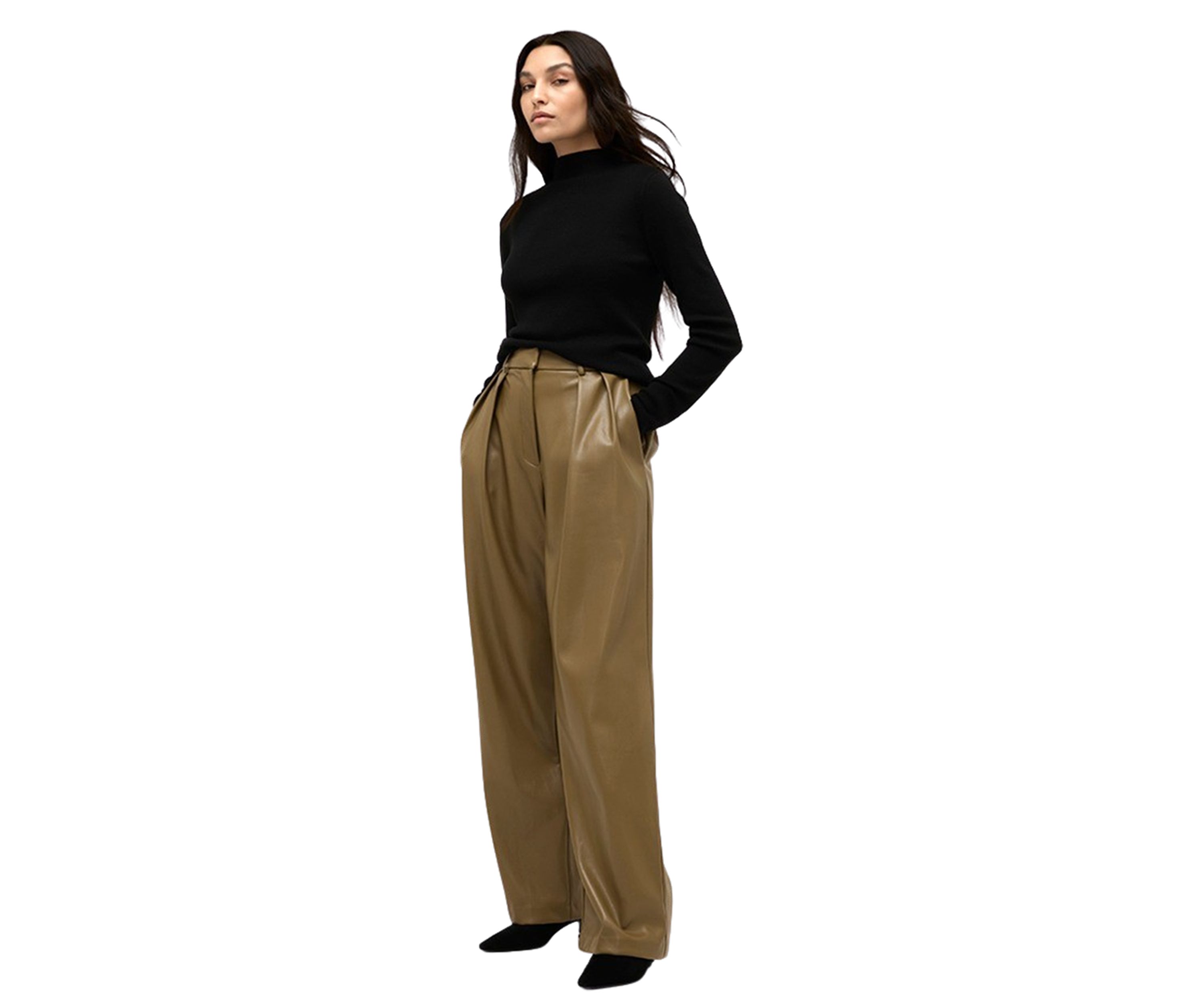 Womens Wide Leg Pleated Pants
