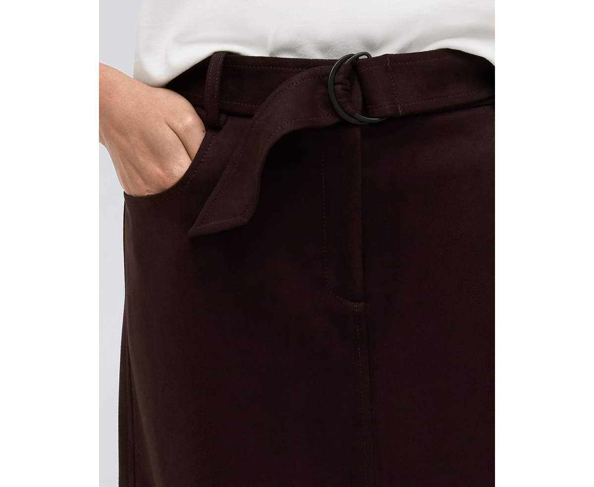 Womens Vegan Suede Fly Front Belted Maxi Skirt
