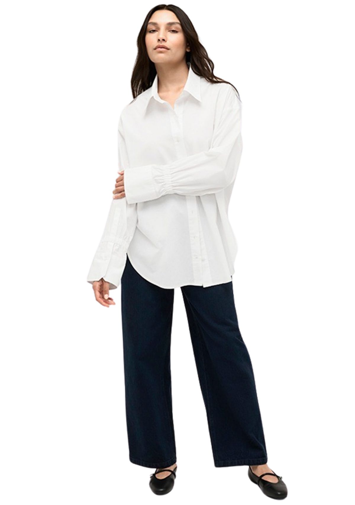 Womens Long Sleeve Smocked Oversized Shirt
