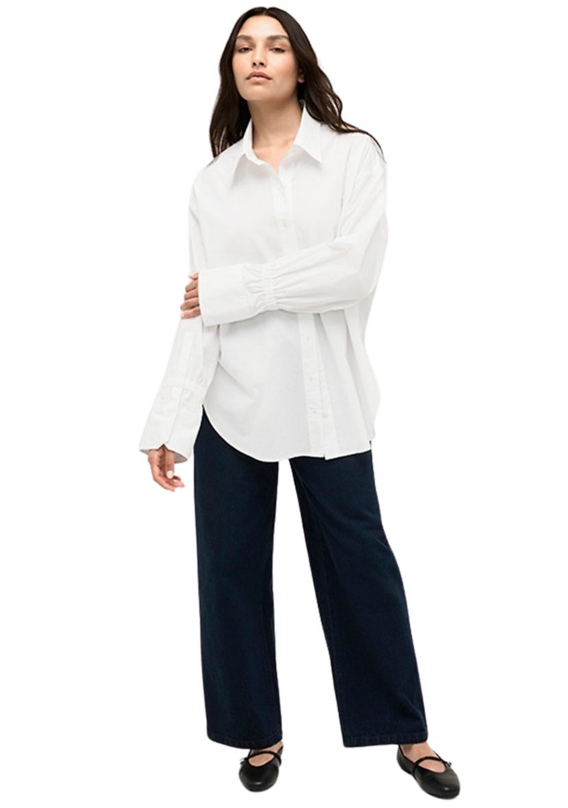 Womens Long Sleeve Smocked Oversized Shirt