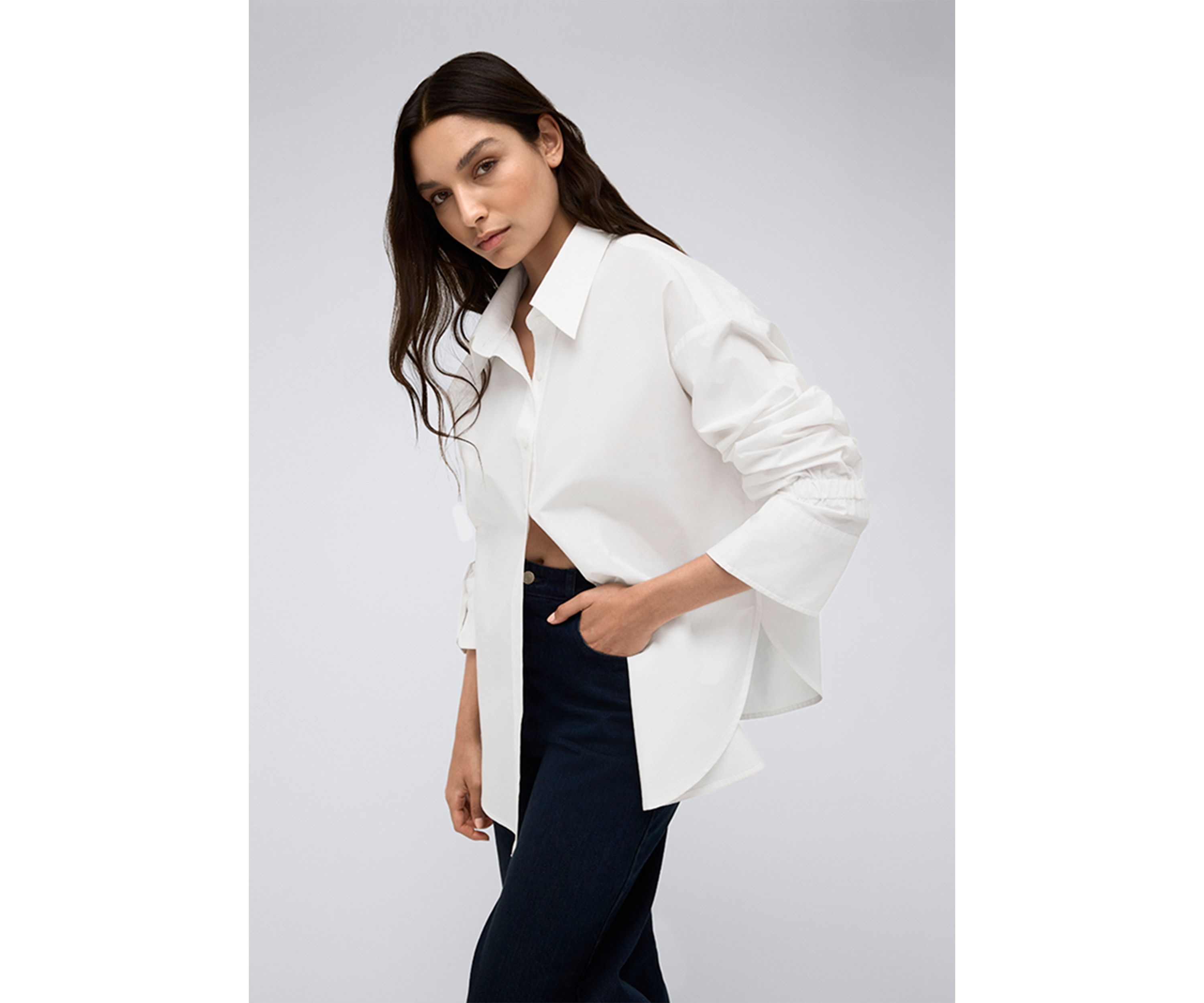 Womens Long Sleeve Smocked Oversized Shirt