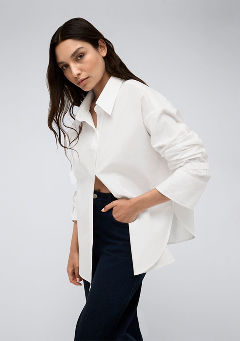 Womens Long Sleeve Smocked Oversized Shirt